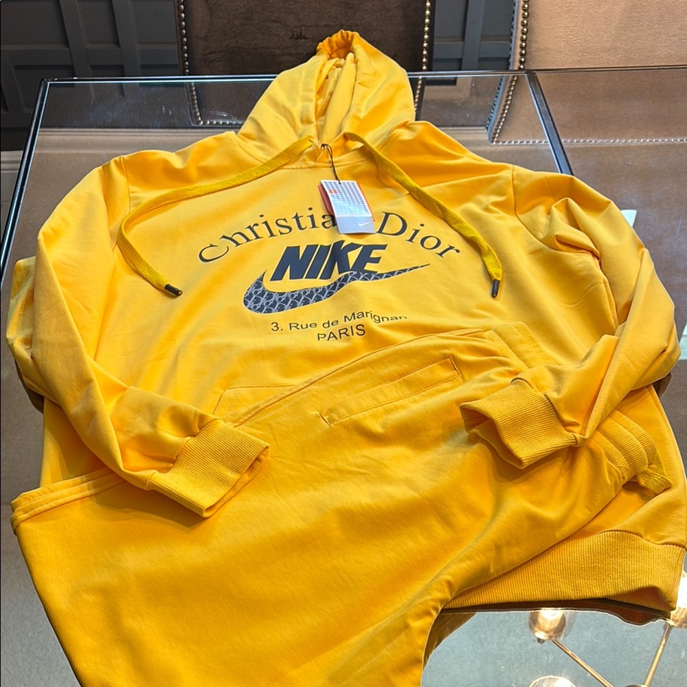Nike / Christian Dior Bright Yellow Men's Hooded Sweatsuit. NWT.